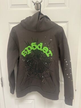 Sp5der Graphic Hoodie - Dark grey with Lime Green Accents